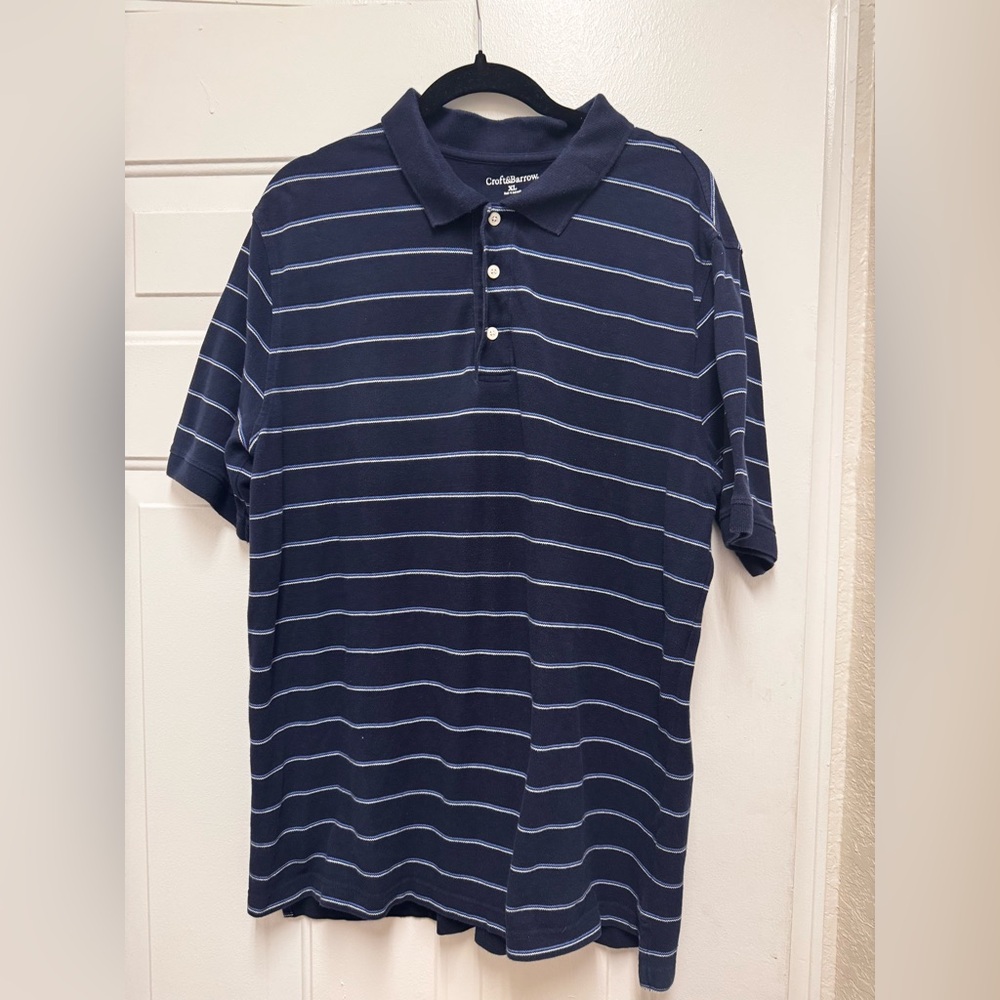 croft & barrow Navy Polo with Light Blue Stripes
